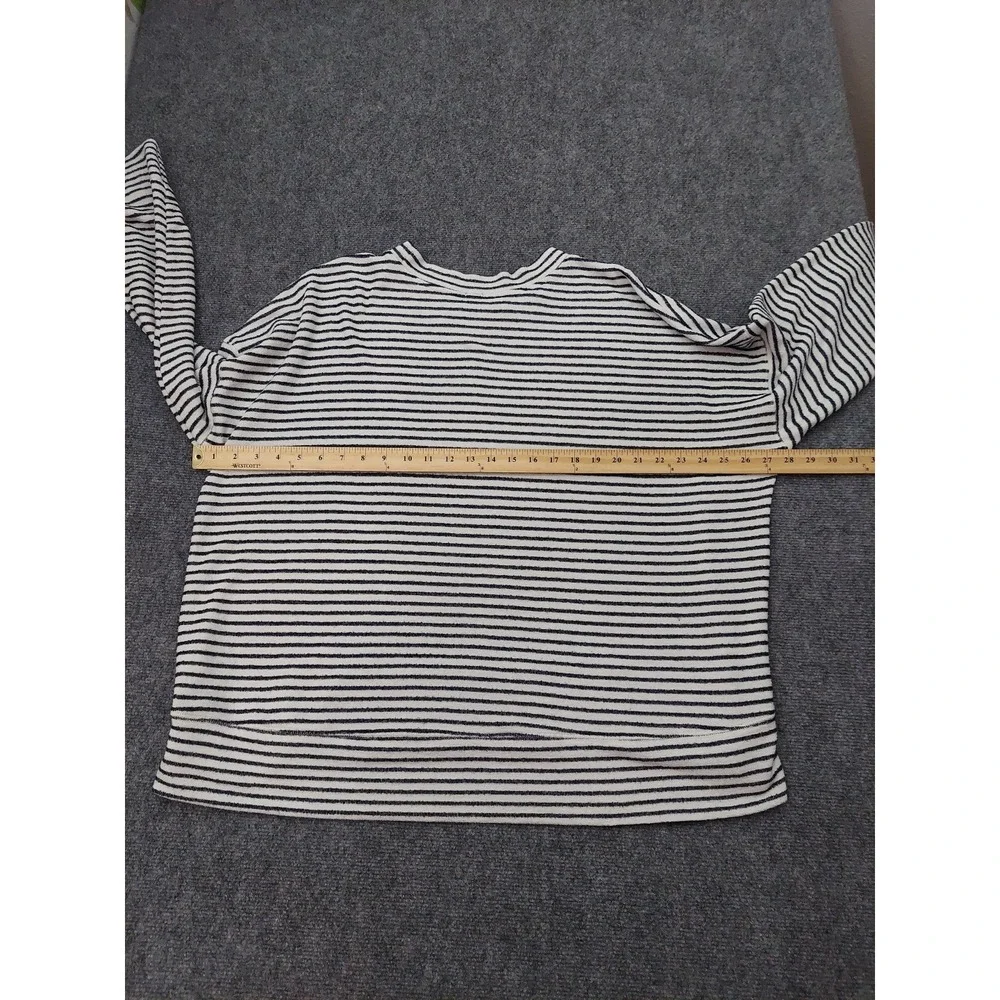 Aerie Sweater Women XL Blue White Striped Boxy Long Sleeve Rounded Neck Oversize - Picture 7 of 9
